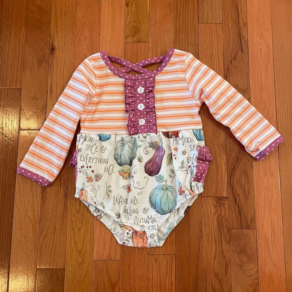 Marie Nicole Pumpkin Orange Striped Romper size 18m